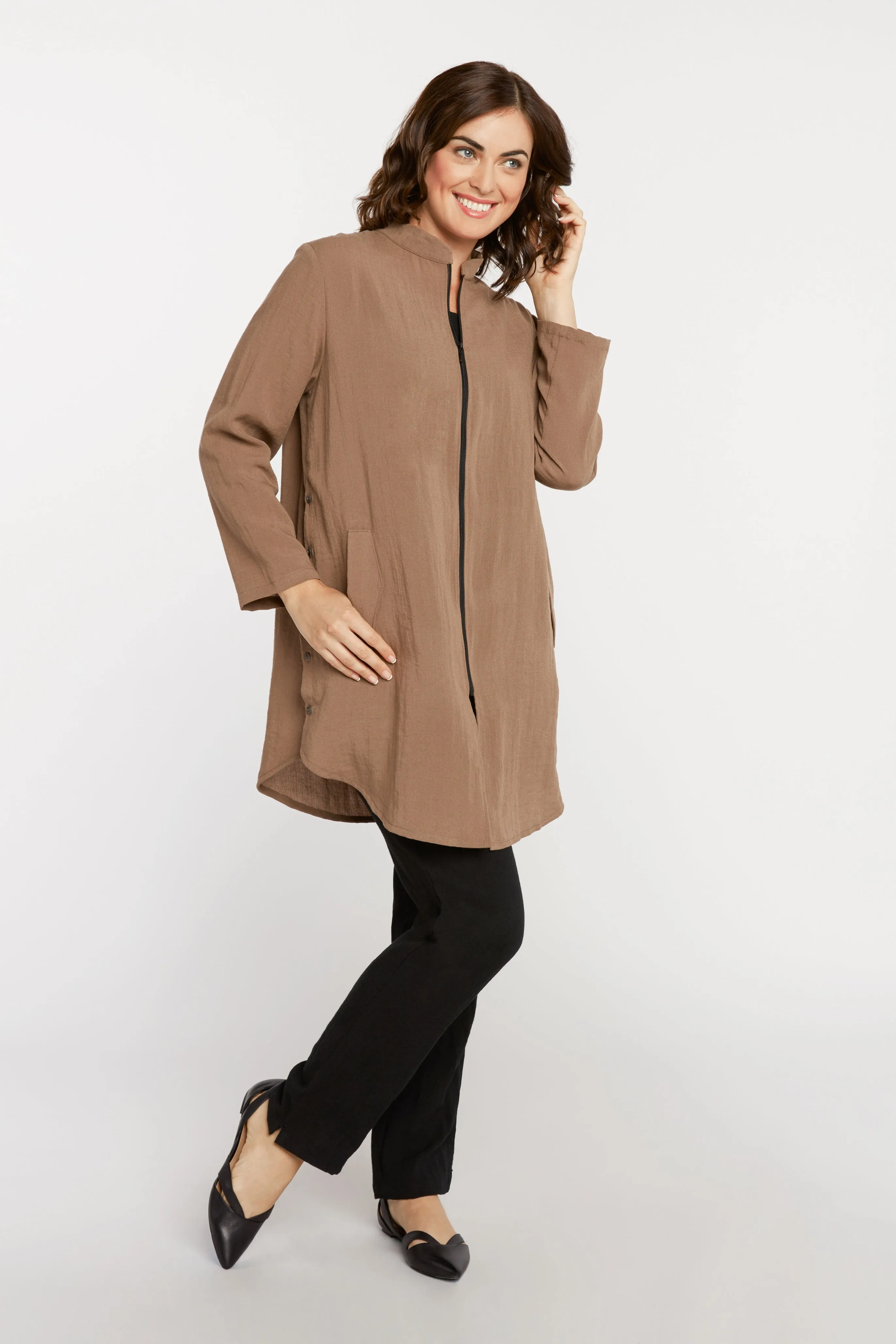 AA218 - Side Button Zippered Linen Tunic