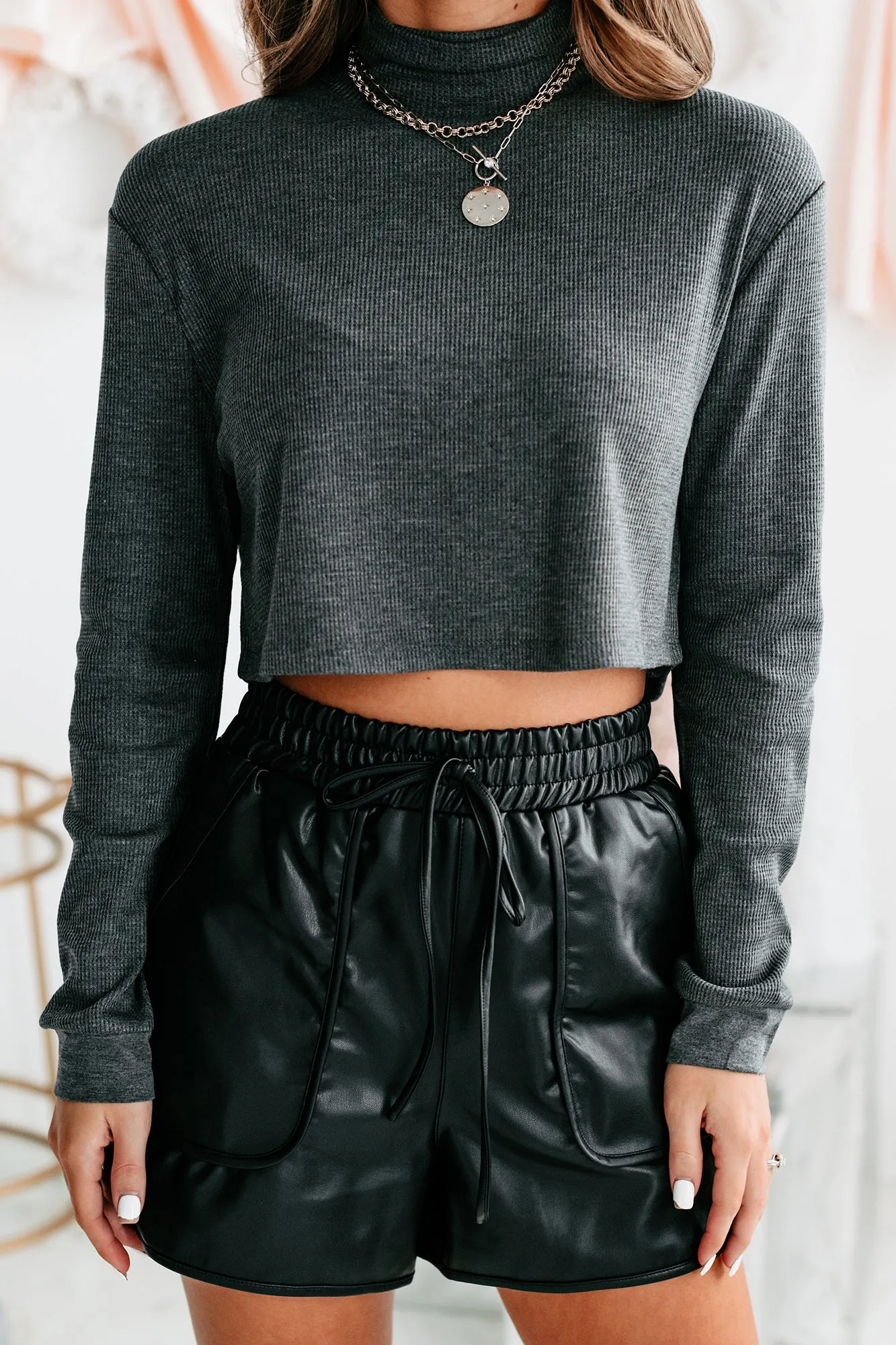 Alma Long Sleeve Turtleneck Crop Top (Charcoal)