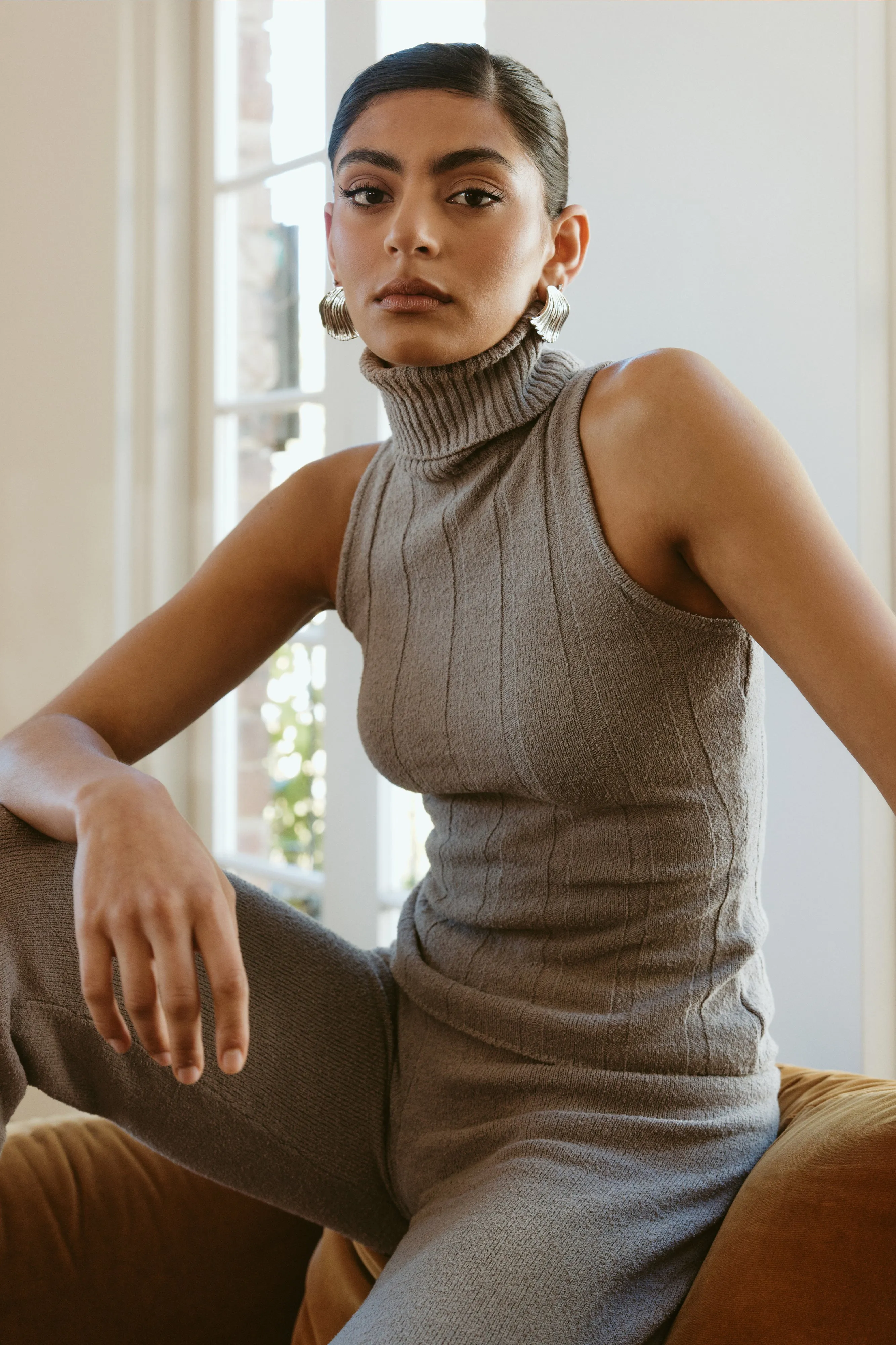 Angelina Ribbed Turtleneck - Grey Marle