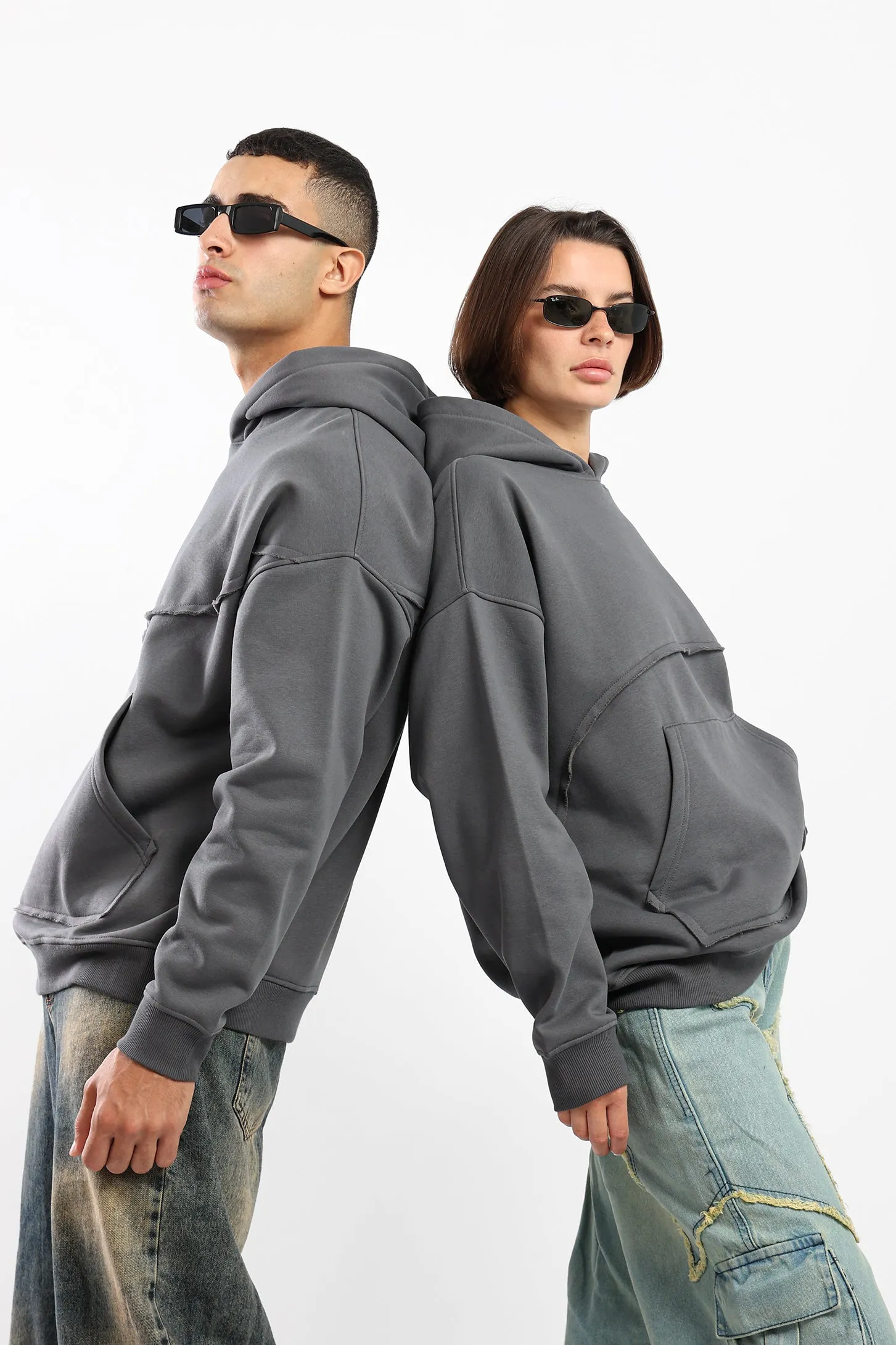 ASYMMETRICAL HOODIE - CHARCOAL