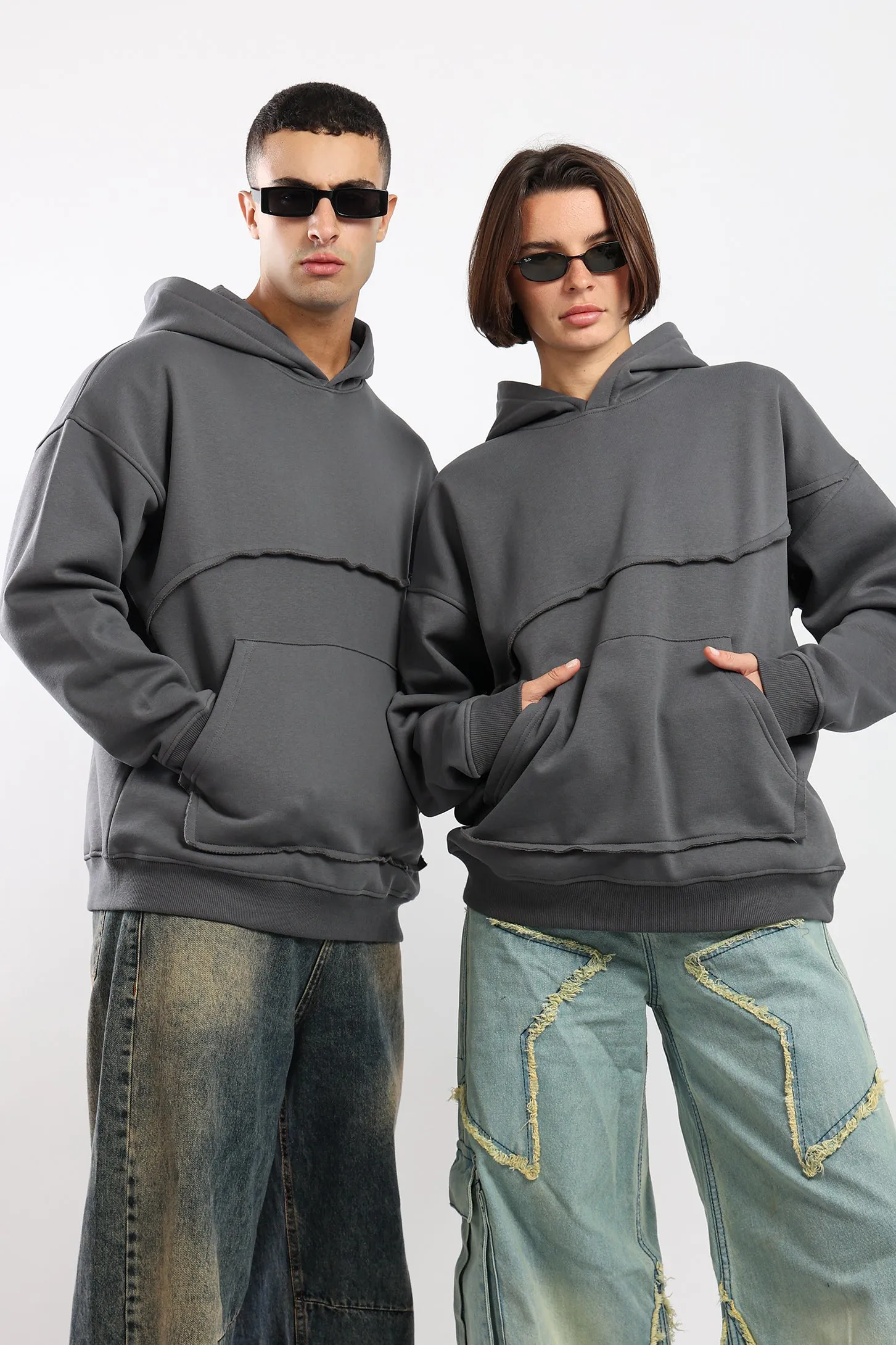 ASYMMETRICAL HOODIE - CHARCOAL