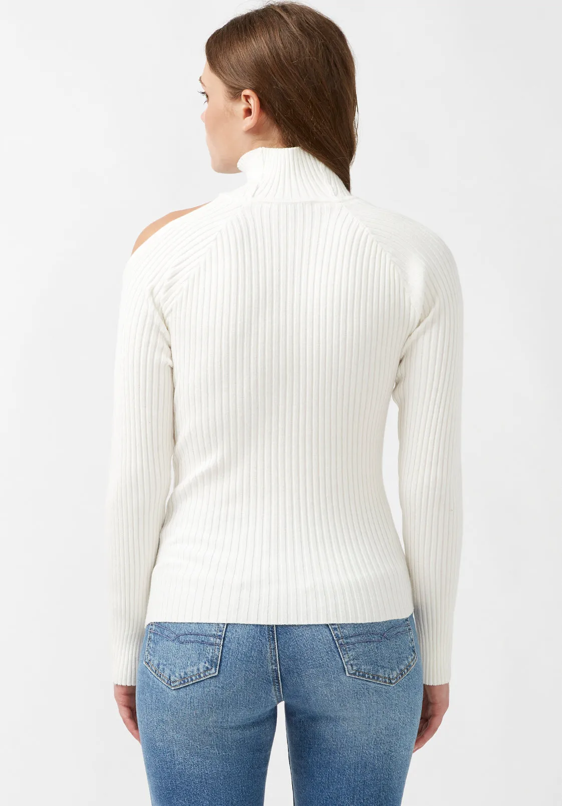 Beronia Women's Long Sleeve Cut Out Shoulder Sweater in Ivory - SW0037H