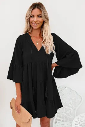 Black Batwing Sleeve Tunic Babydoll Dress