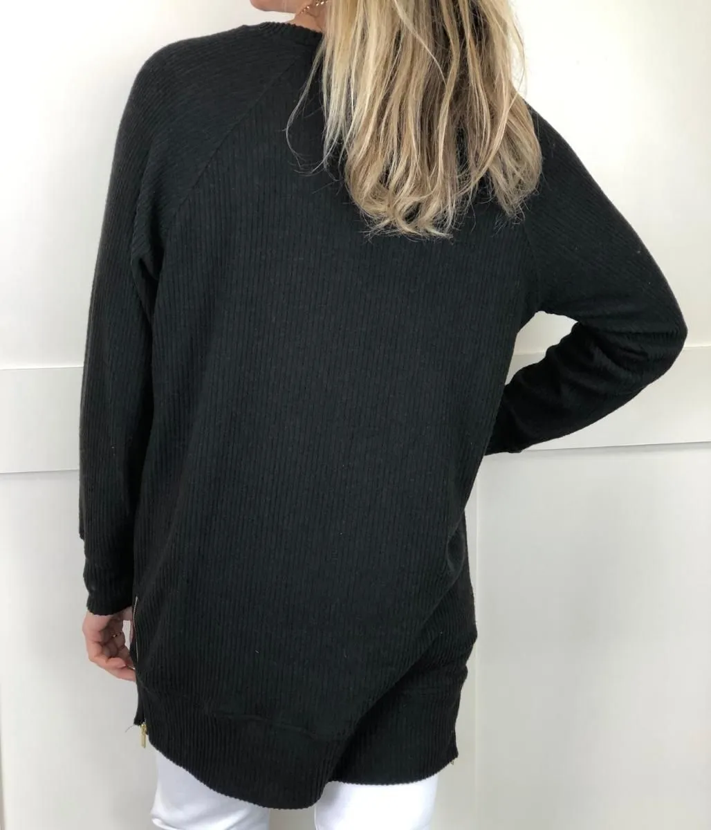 Black Ribbed Tunic Jumper