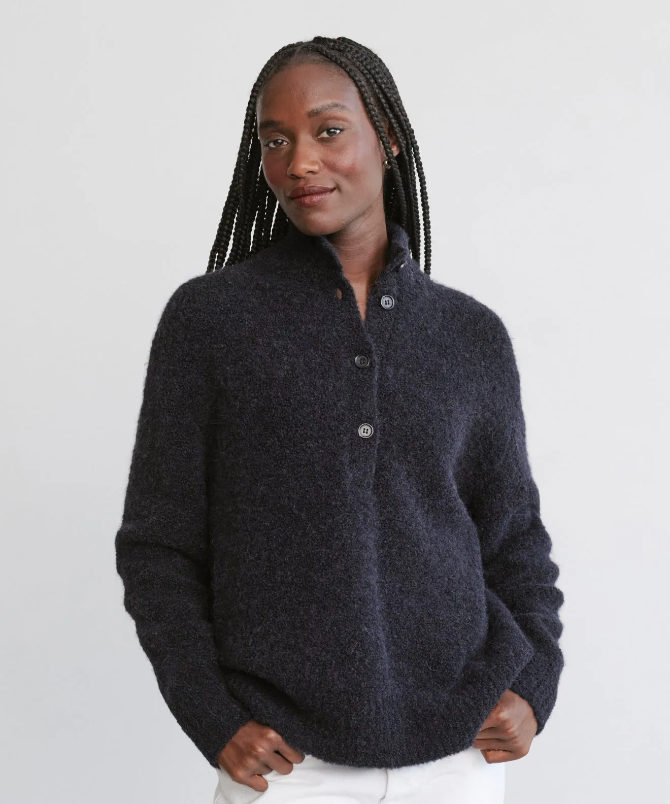 Boucle Button Pullover