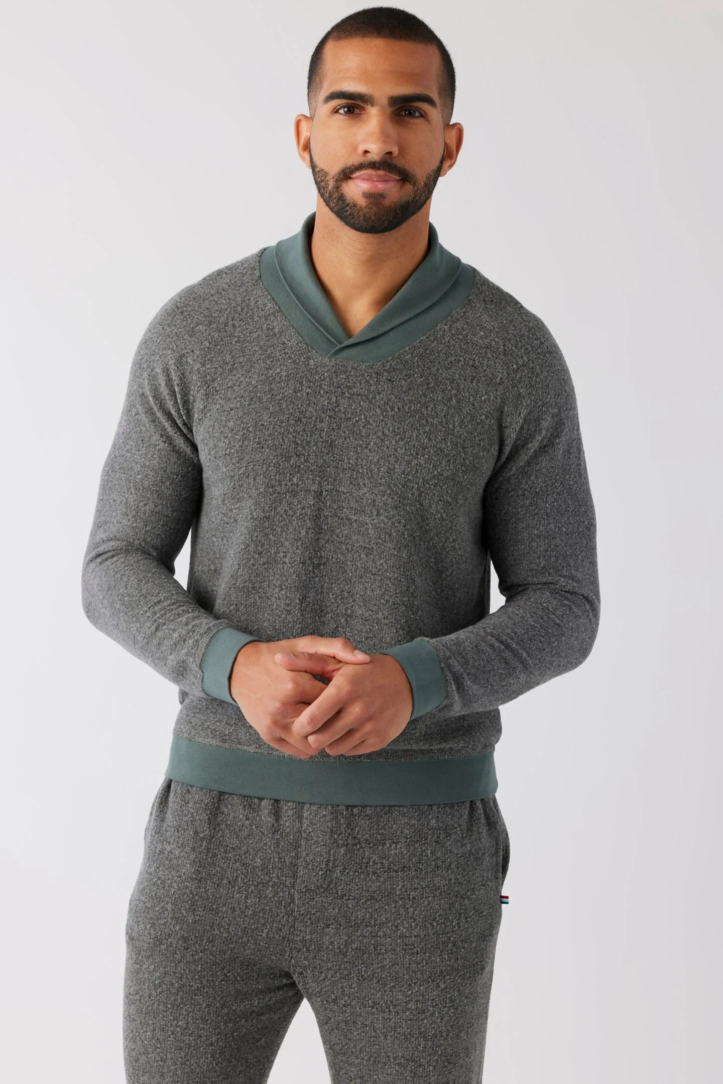 Brushed Boucle Shawl Pullover - Storm