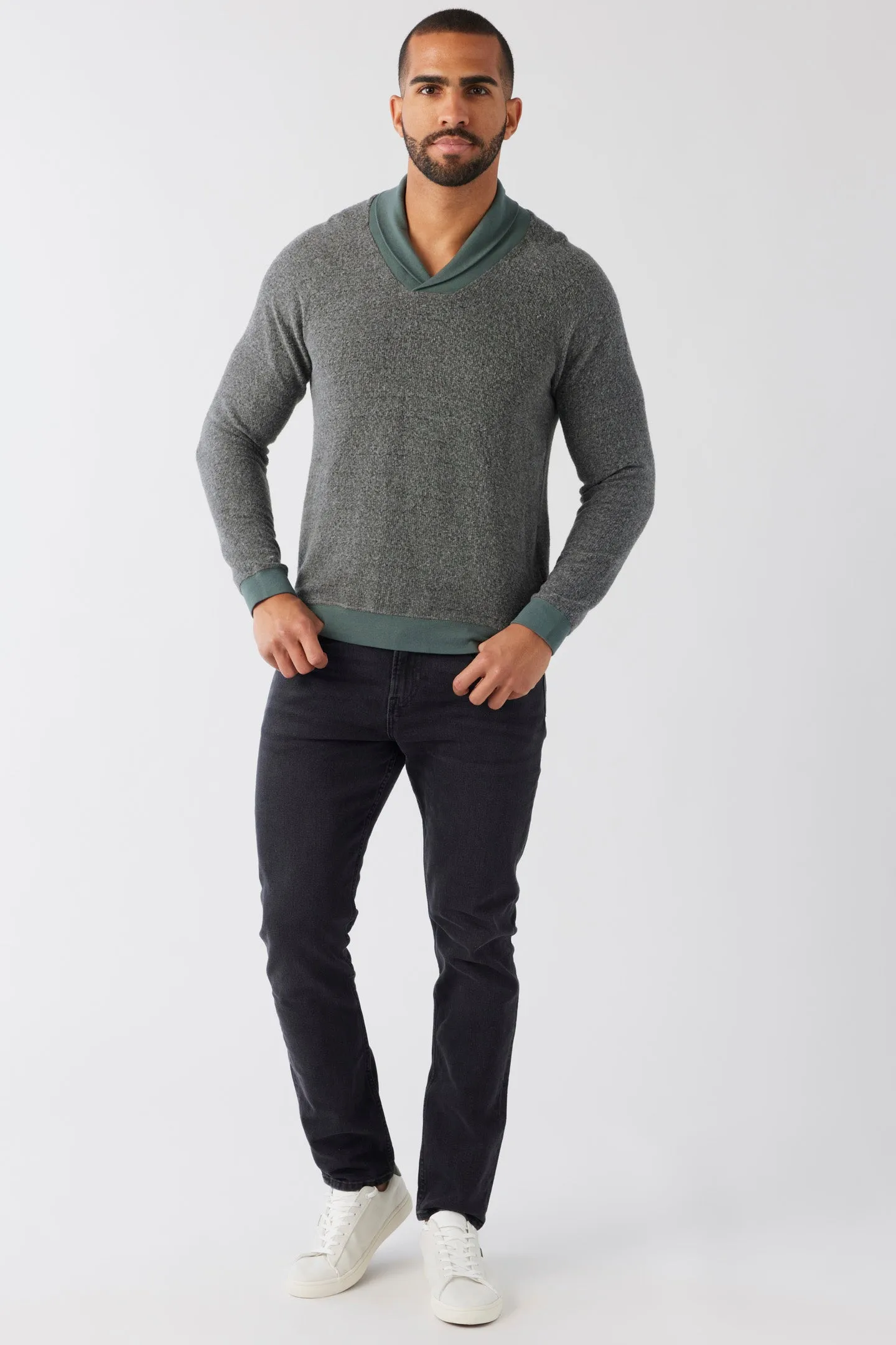 Brushed Boucle Shawl Pullover - Storm