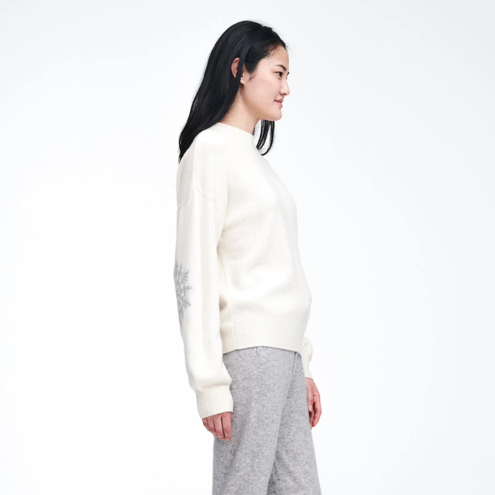 Cashmere Snowflake Crewneck Sweater