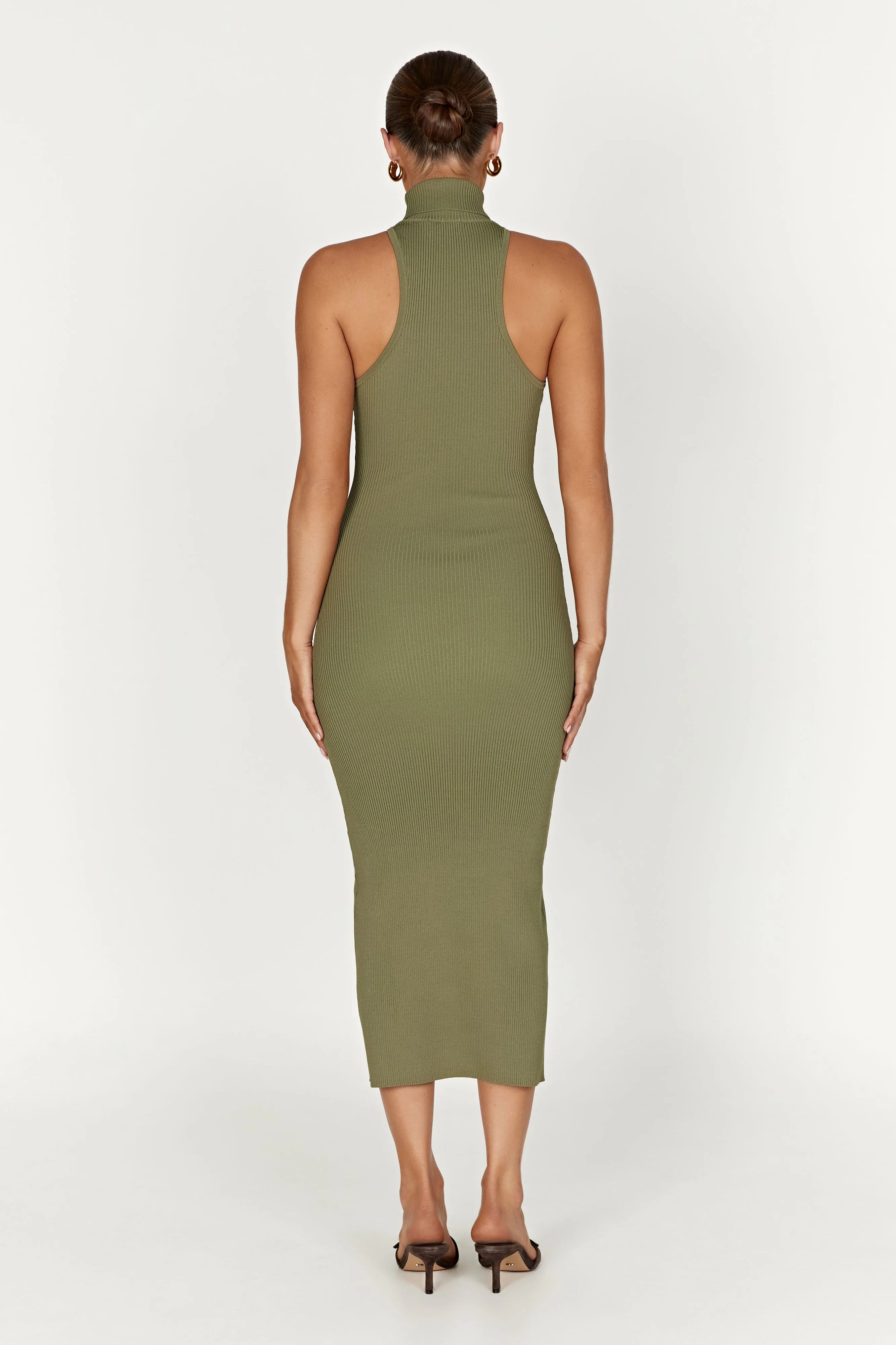 Connie Turtleneck Knit Midi Dress - Olive