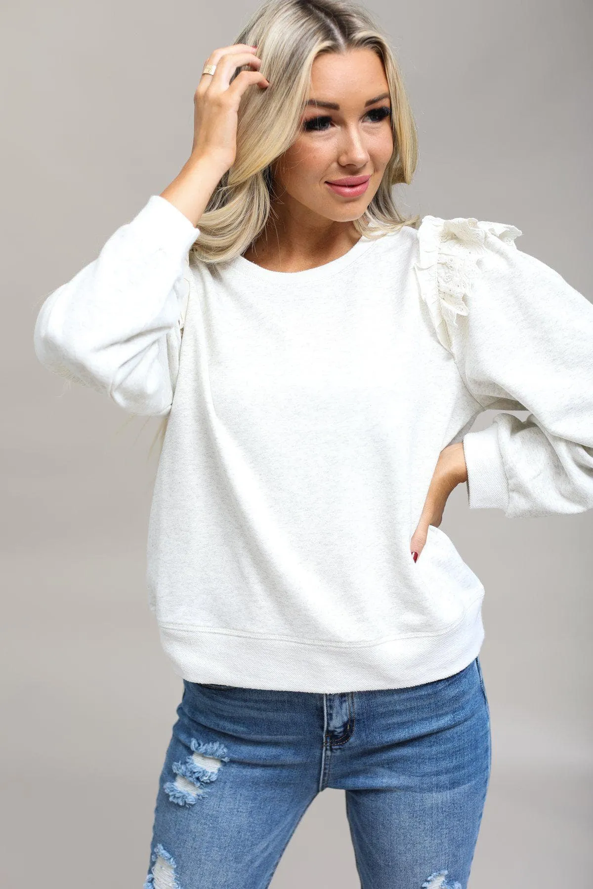 Eyelet Lace Detail Sweatshirt