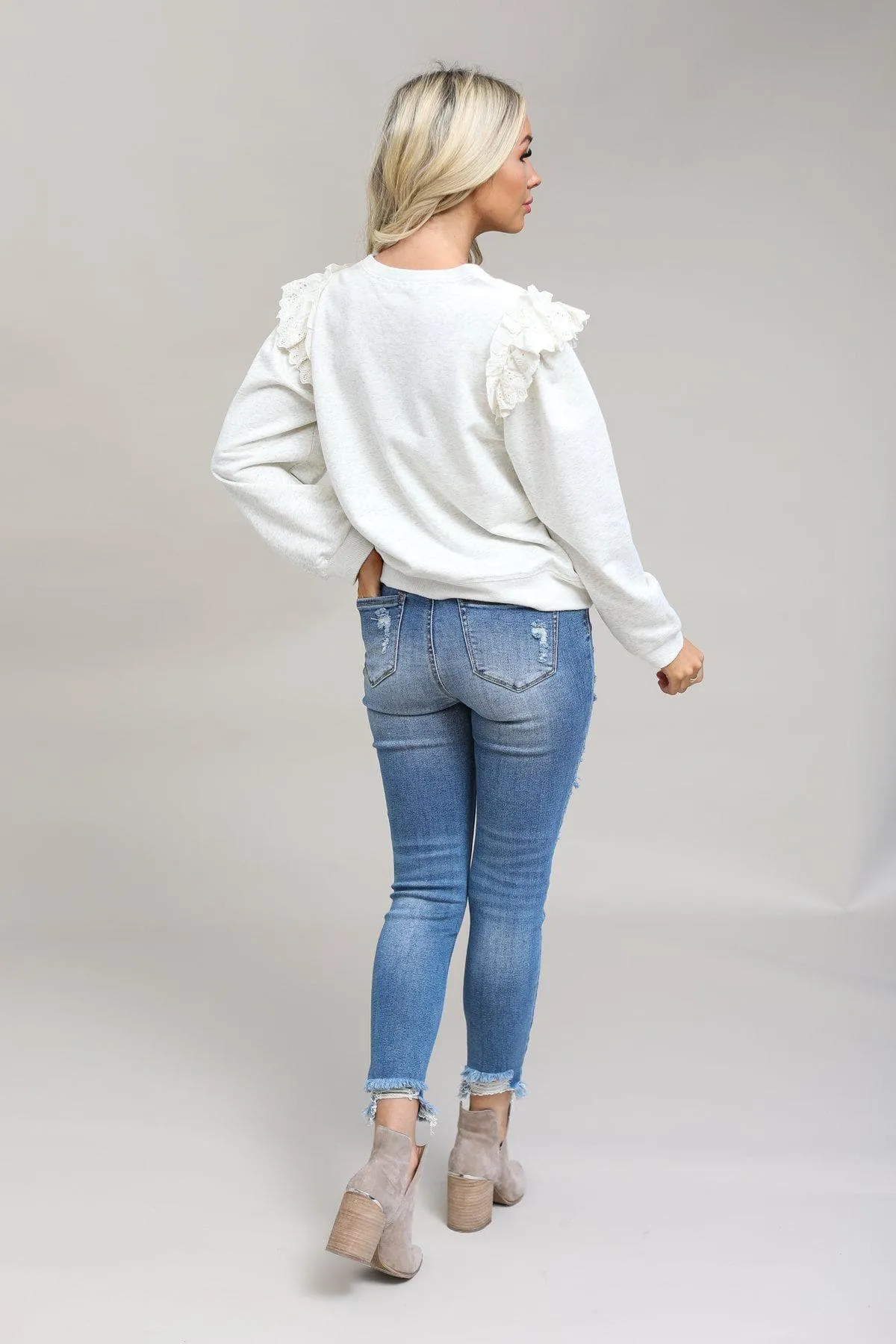 Eyelet Lace Detail Sweatshirt