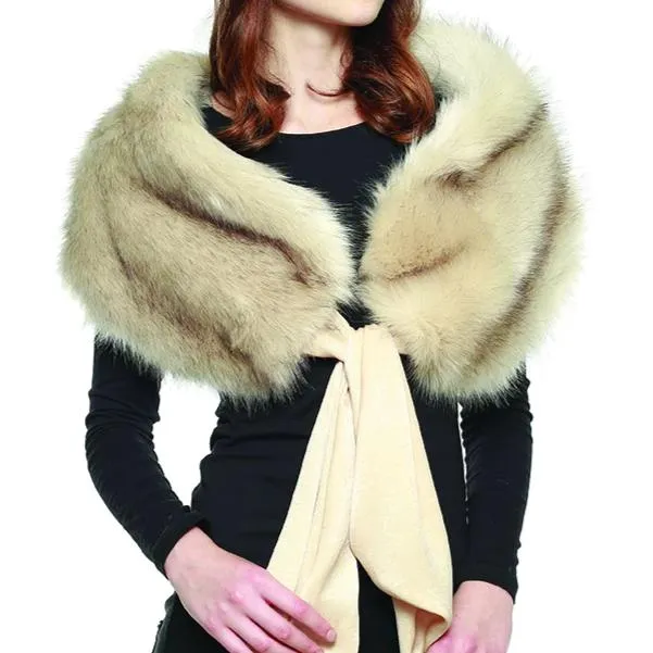 Faux Fur Shawl with Scarf Tie