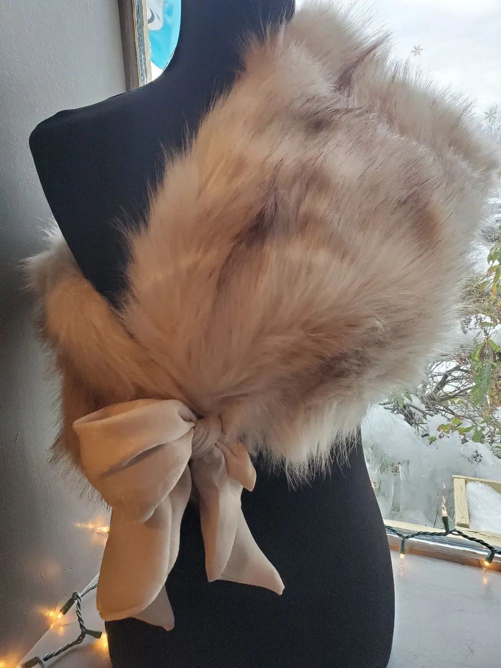 Faux Fur Shawl with Scarf Tie