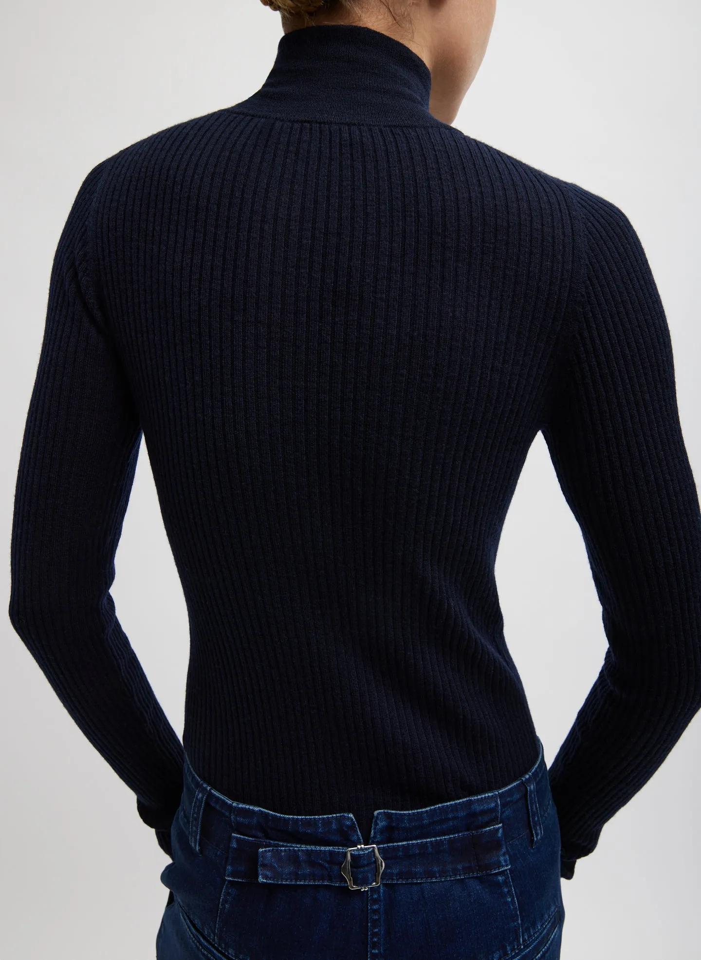 Feather Weight Ribbed Turtleneck Zip Up Sweater