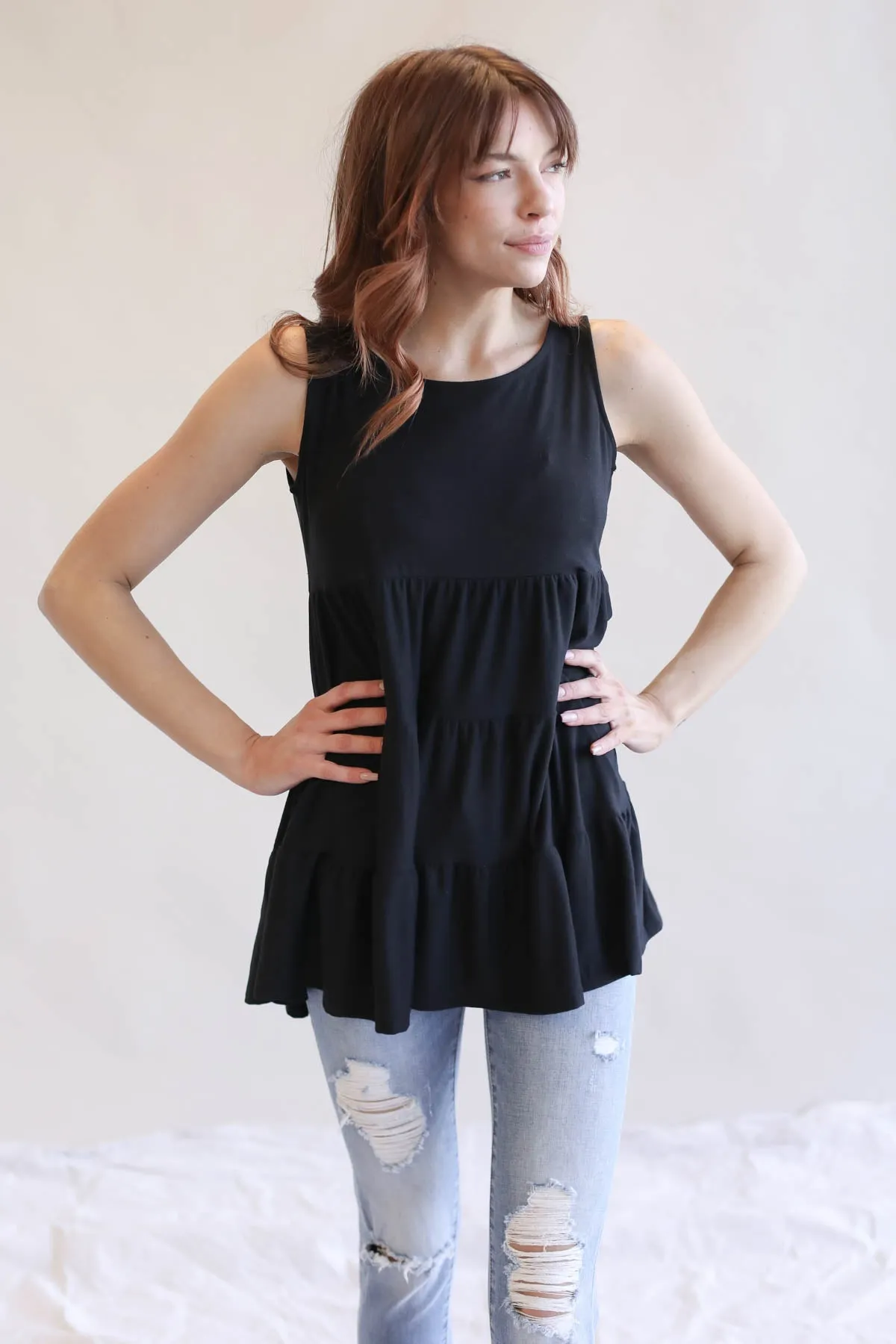 Flattering Sleeveless Tiered Ruffle Tunic