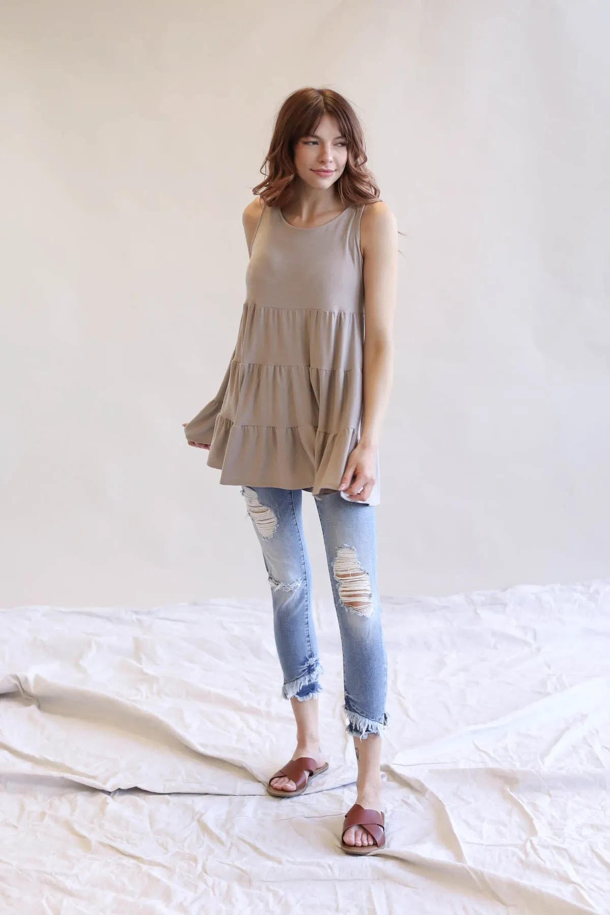 Flattering Sleeveless Tiered Ruffle Tunic