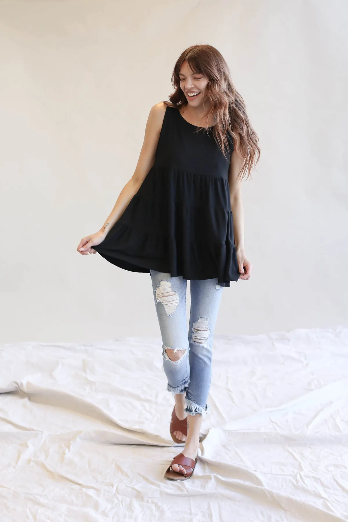 Flattering Sleeveless Tiered Ruffle Tunic