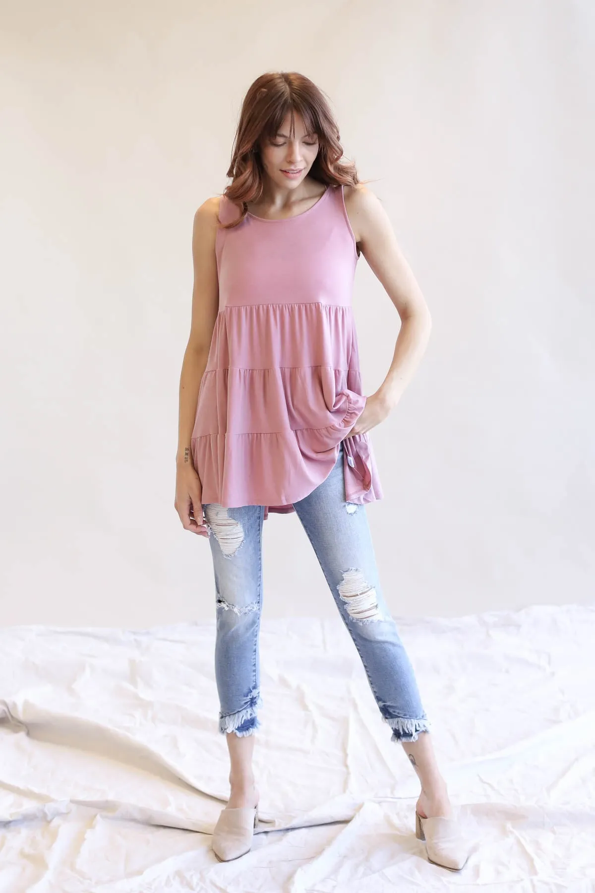 Flattering Sleeveless Tiered Ruffle Tunic