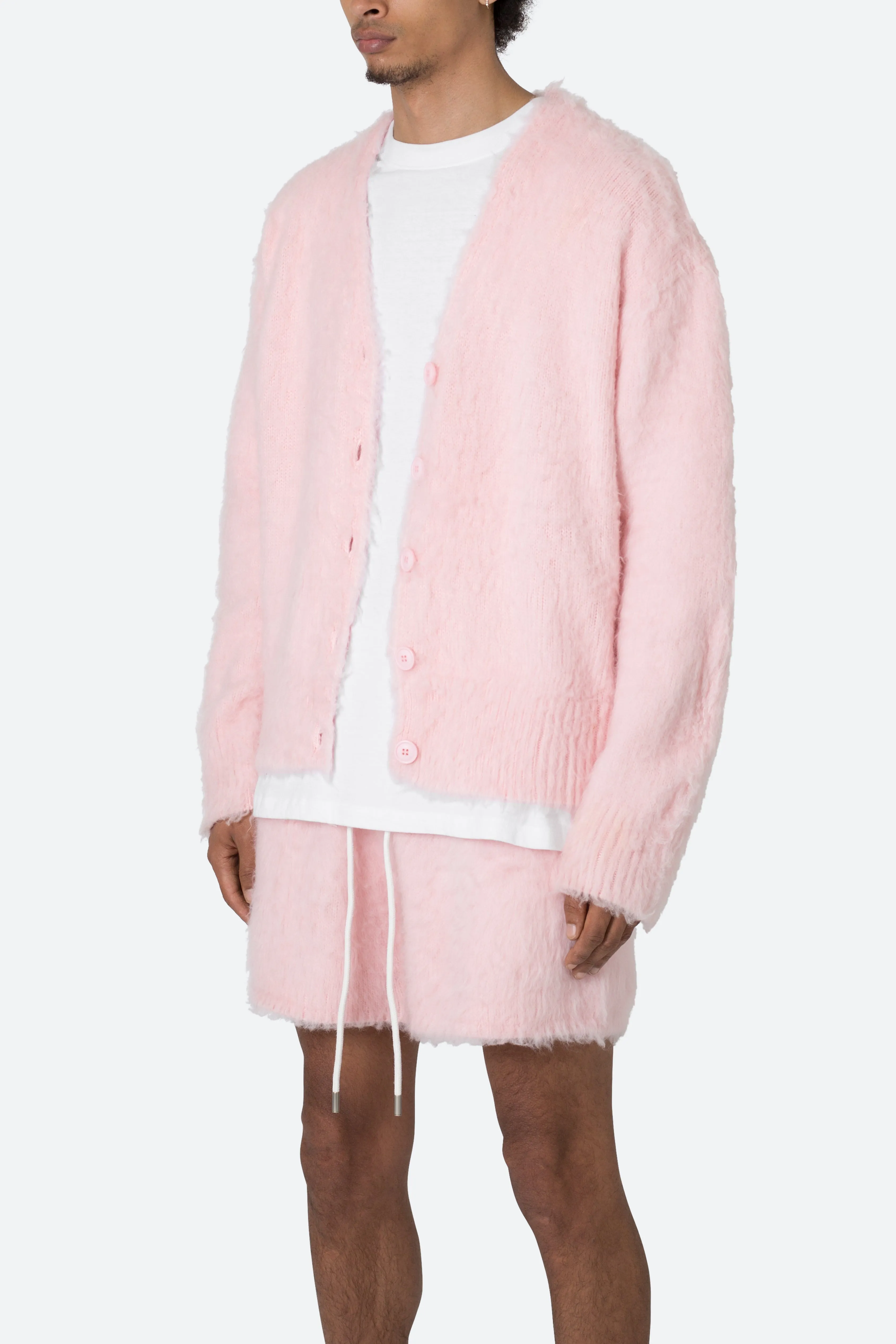 Fuzzy Cardigan Sweater - Pink