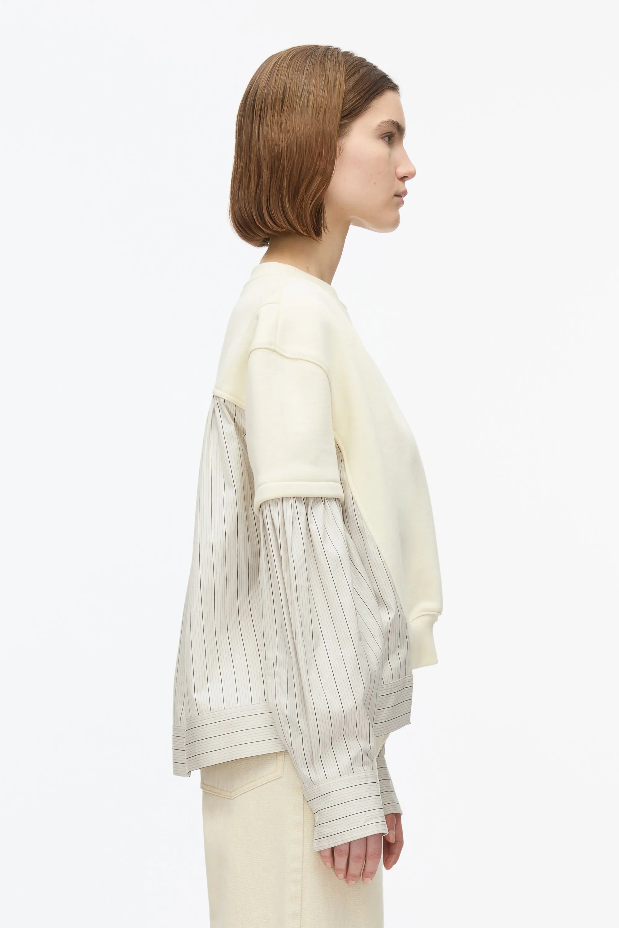 Gathered Poplin Sweatshirt