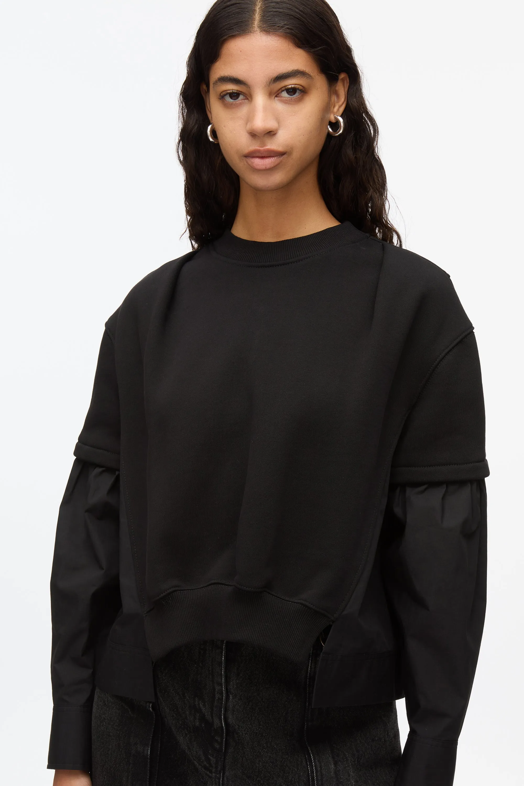 Gathered Poplin Sweatshirt