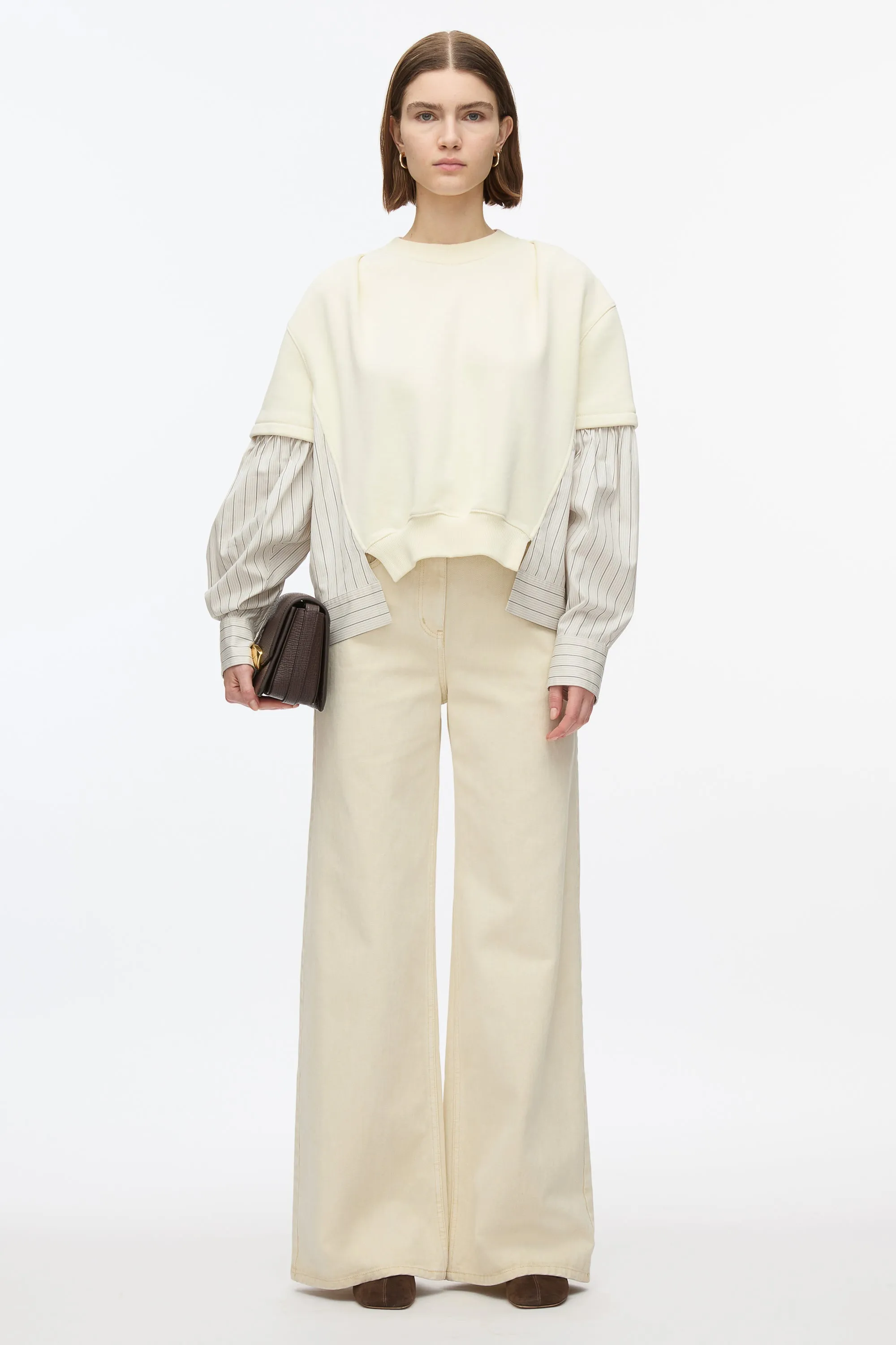 Gathered Poplin Sweatshirt