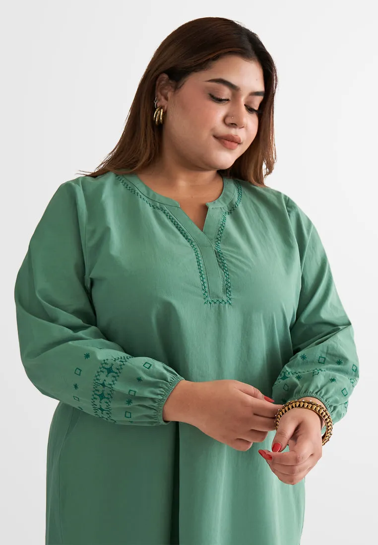 Geeti Embroidery Puff Sleeve Tunic Top