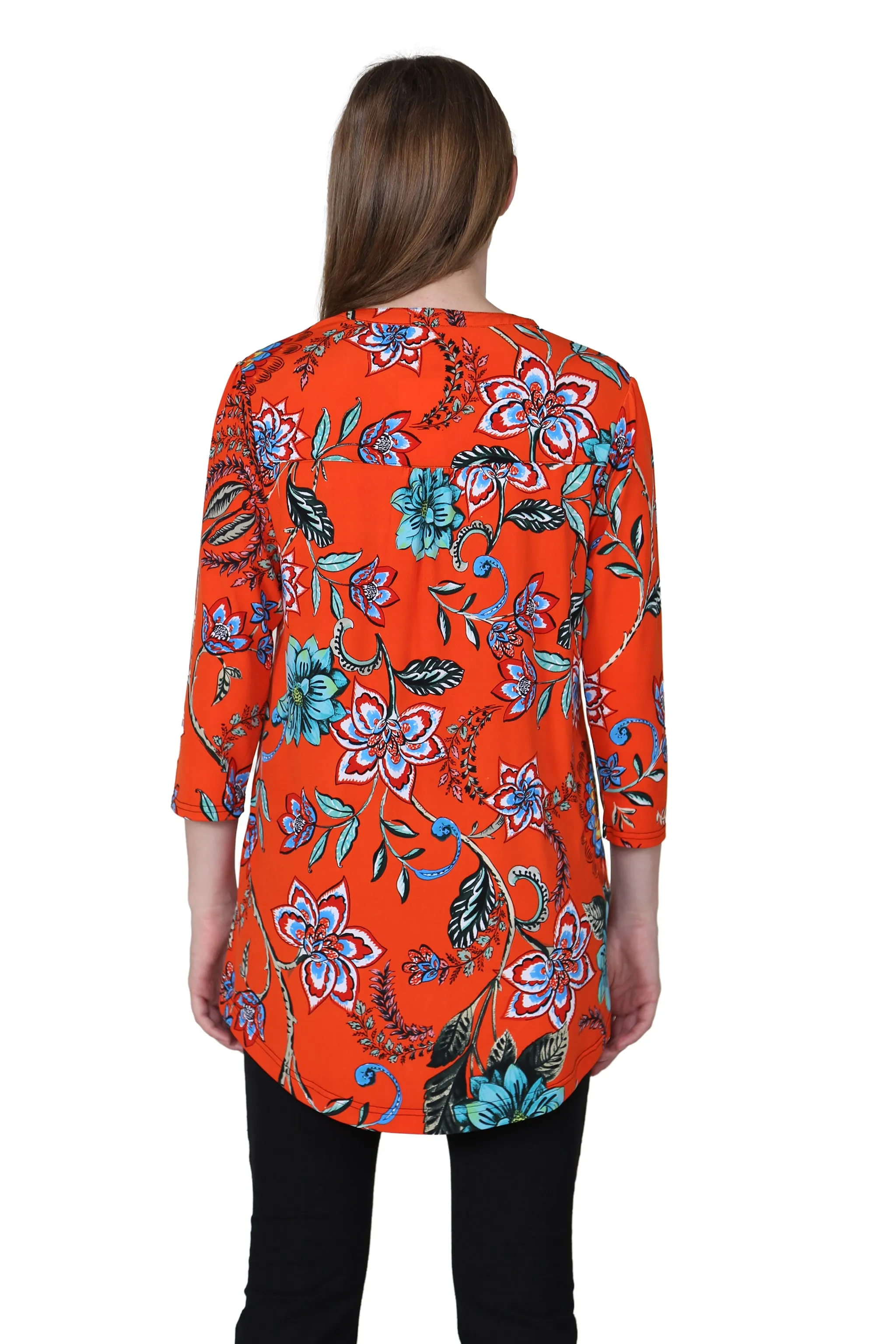 La Cera Mandarin Floral Print Tunic