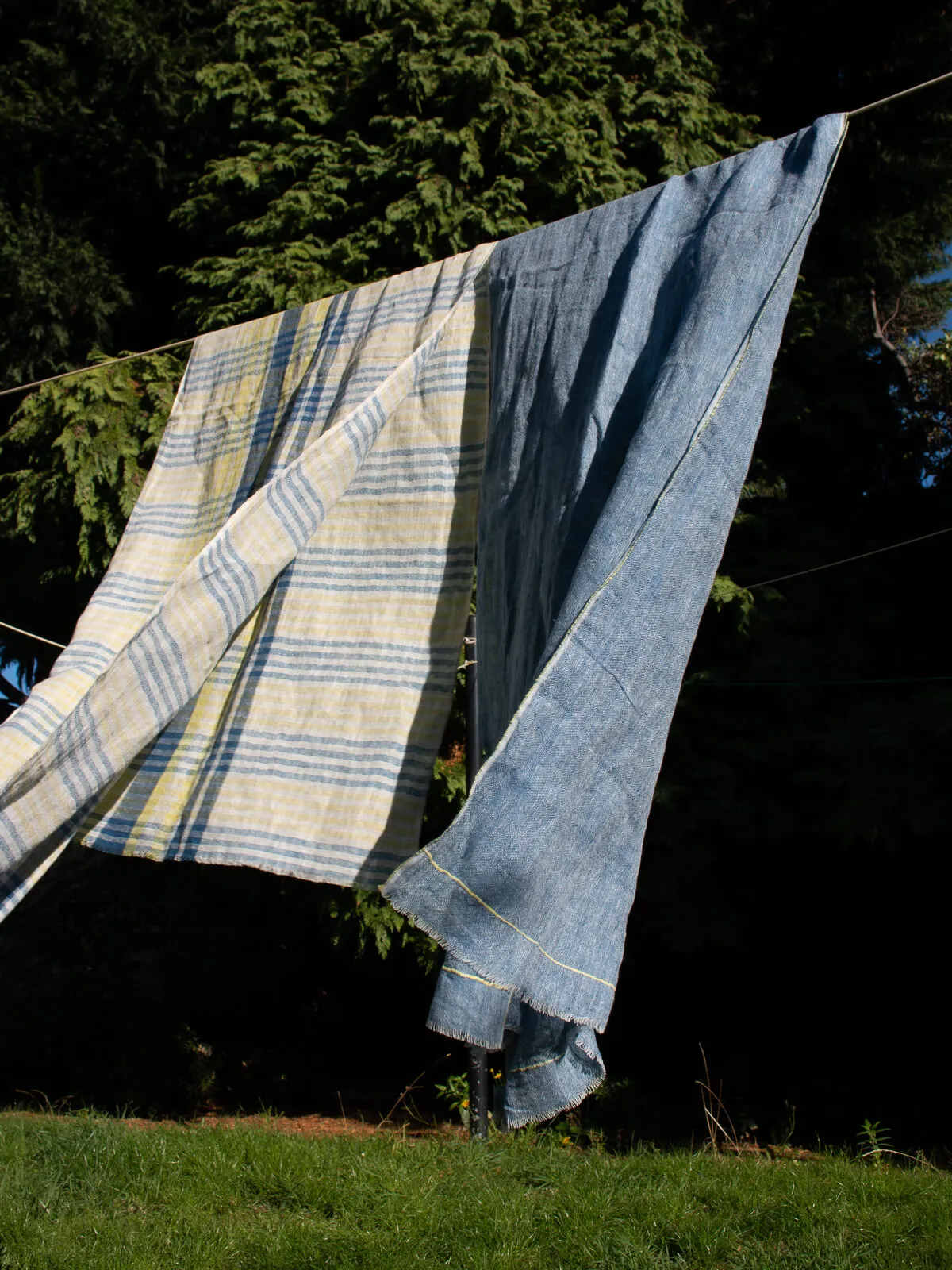 Linen Scarf, Indigo and Lemon