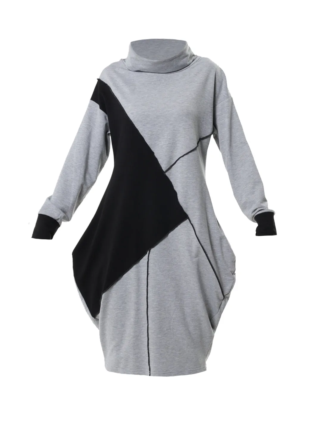 Long Sleeve Cotton Dress With Turtleneck in Blue