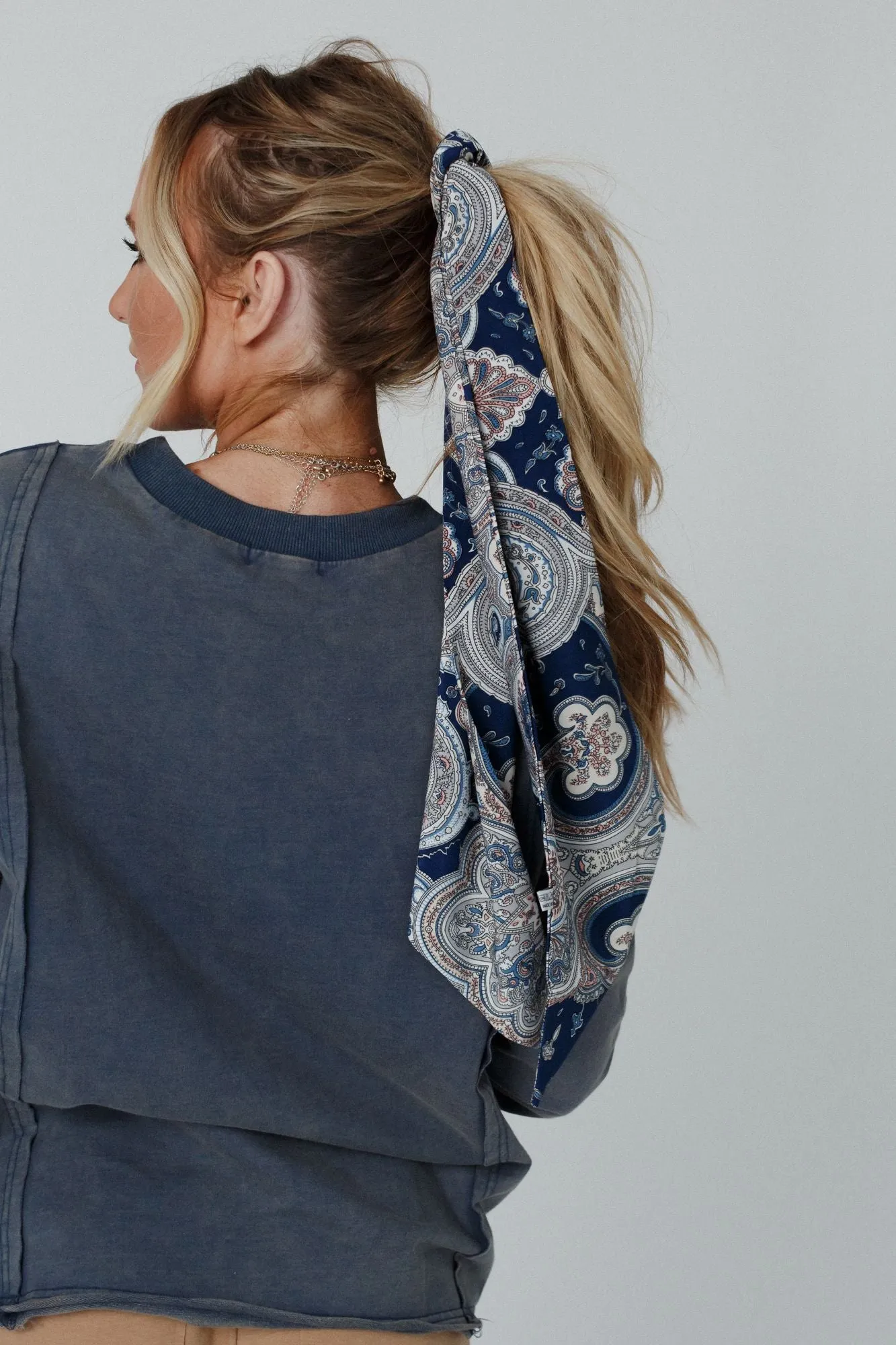 Paris Paisley Scarf - Navy Blue