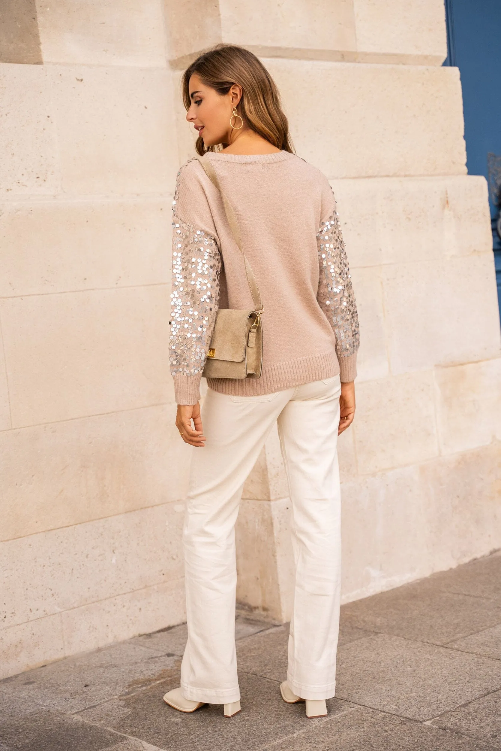 RAYE SEQUIN SWEATER - CHAMPAGNE