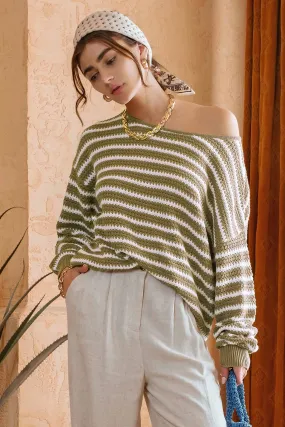 RELAXED STRIPE KNIT PULLOVER SWEATER