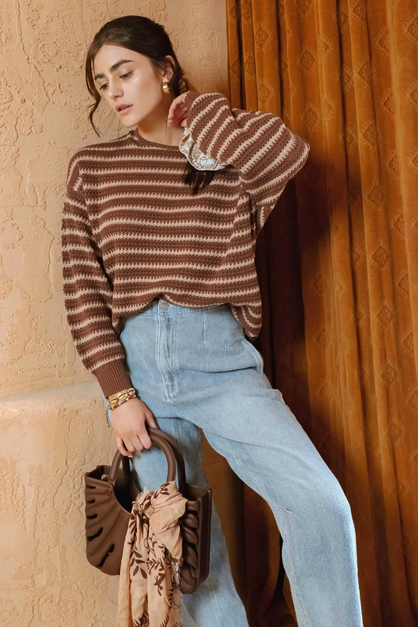 RELAXED STRIPE KNIT PULLOVER SWEATER