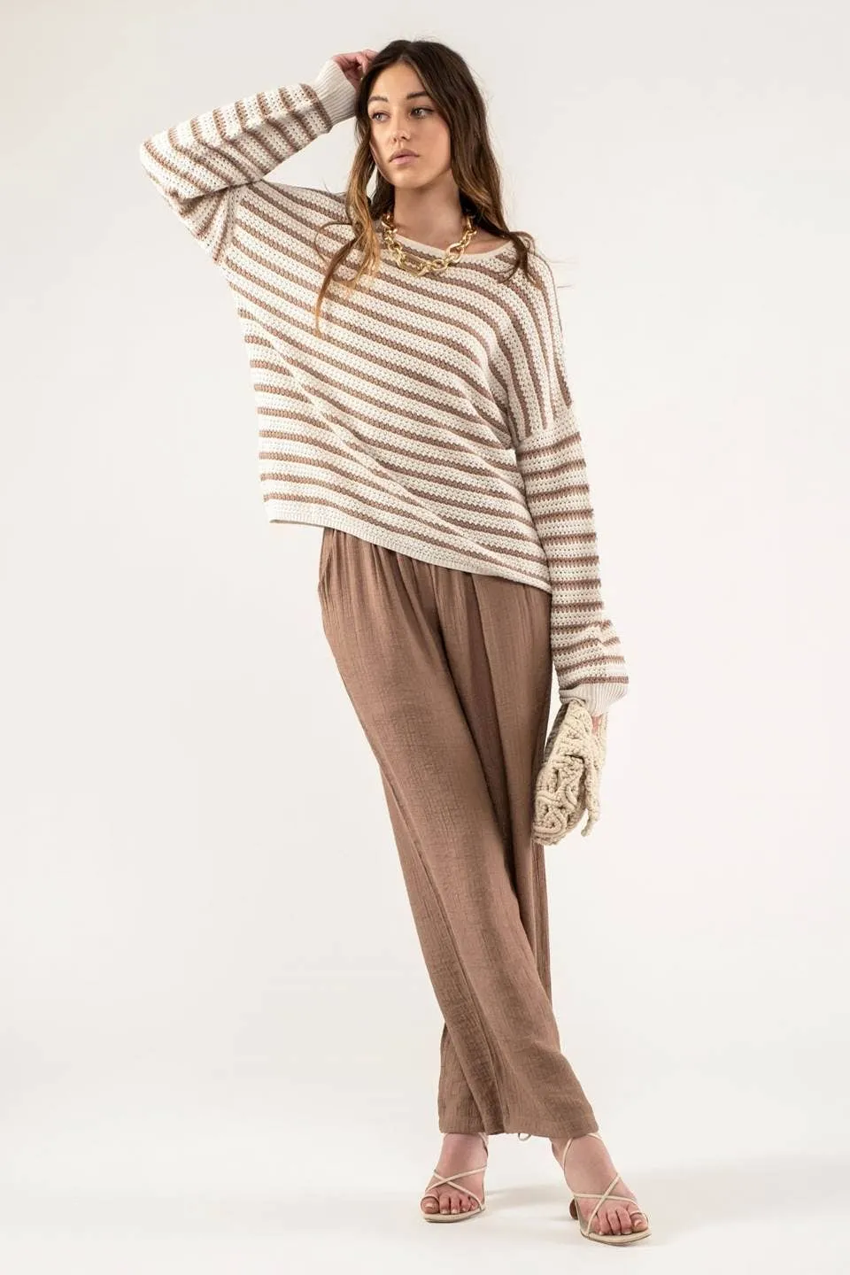 RELAXED STRIPE KNIT PULLOVER SWEATER