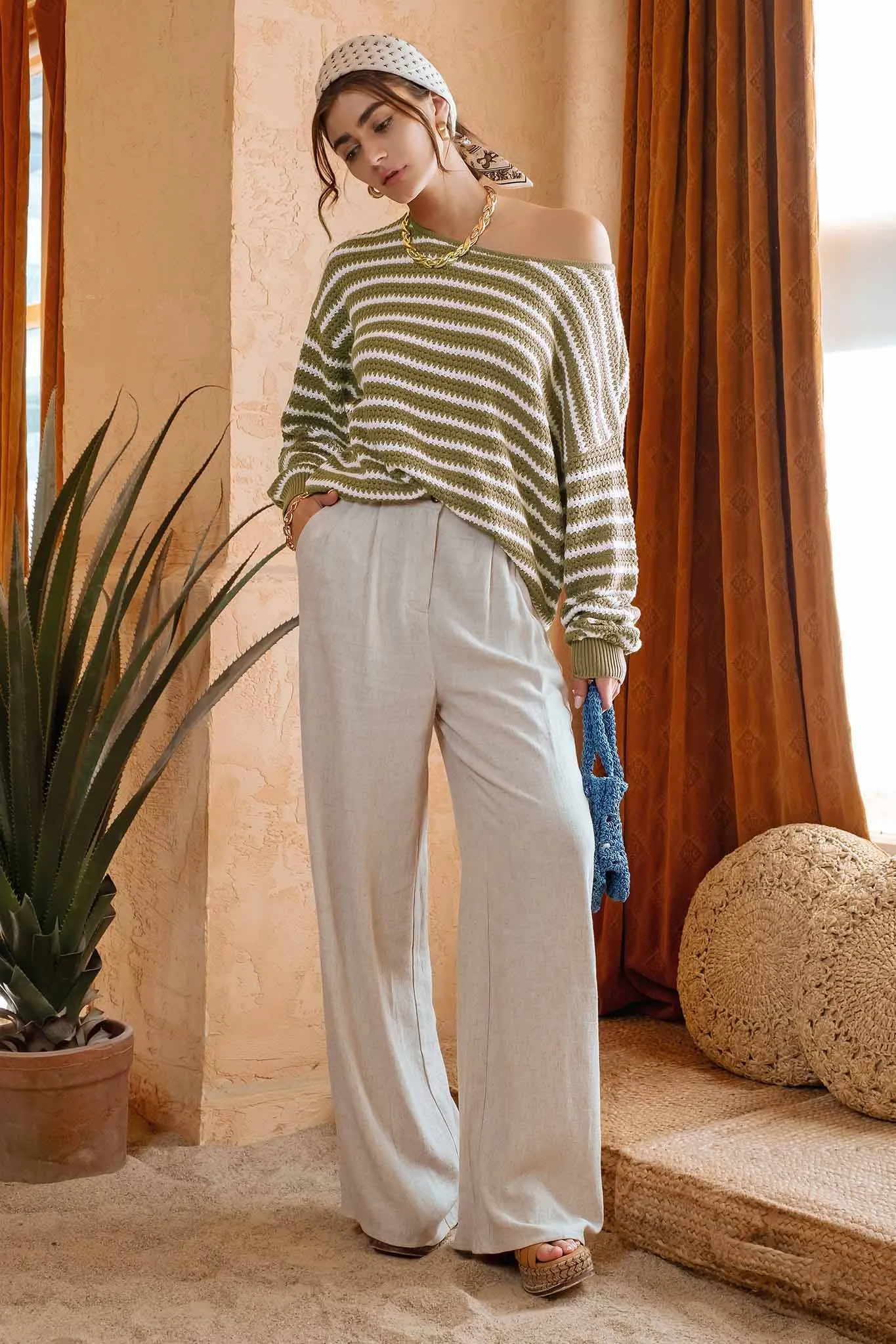 RELAXED STRIPE KNIT PULLOVER SWEATER