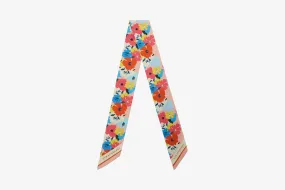 Silk Skinny Scarf - Pink Floral Print