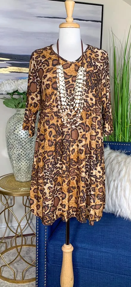 S/M : Tan & Brown Leopard Flutter Tunic