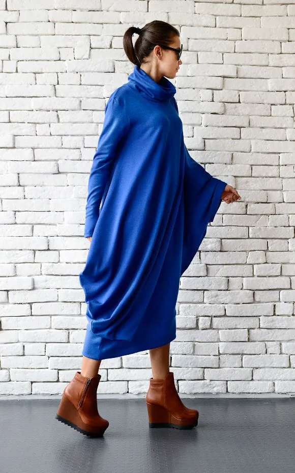 Soft Loose Turtleneck Dress In Royal Blue