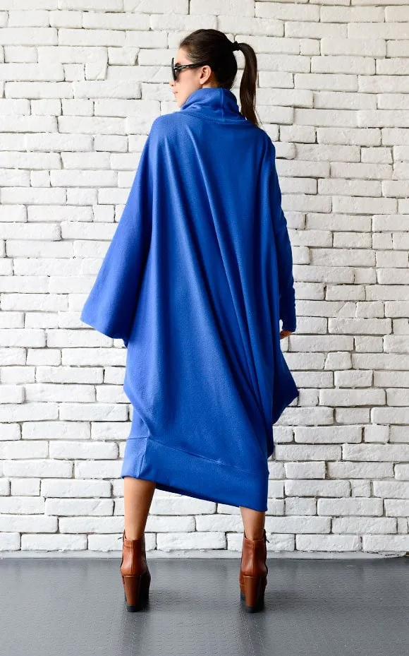 Soft Loose Turtleneck Dress In Royal Blue