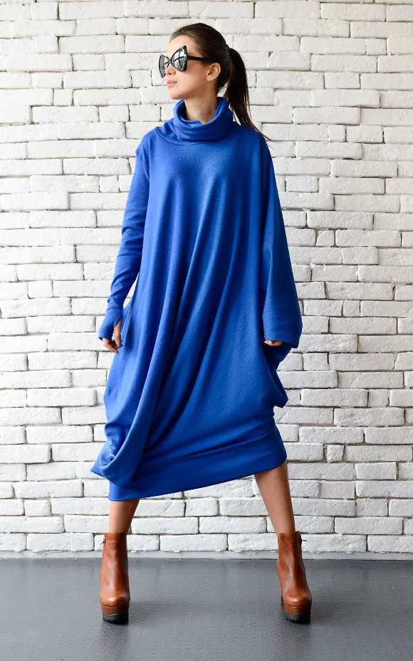 Soft Loose Turtleneck Dress In Royal Blue