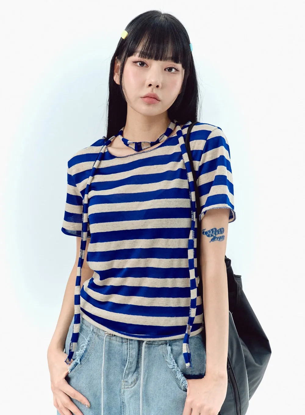 Stripe Tee And Scarf Set IU329