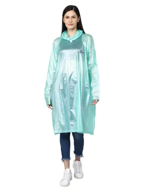 THE CLOWNFISH Avalon Series Womens Waterproof PVC Transparent Self Design Pullover Longcoat/Raincoat with Adjustable Hood (Green, X-Large)