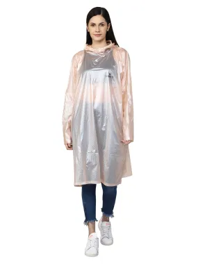 THE CLOWNFISH Avalon Series Womens Waterproof PVC Transparent Self Design Pullover Longcoat/Raincoat with Adjustable Hood (Peach, X-Large)