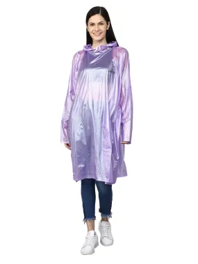 THE CLOWNFISH Avalon Series Womens Waterproof PVC Transparent Self Design Pullover Longcoat/Raincoat with Adjustable Hood (Purple, X-Large)