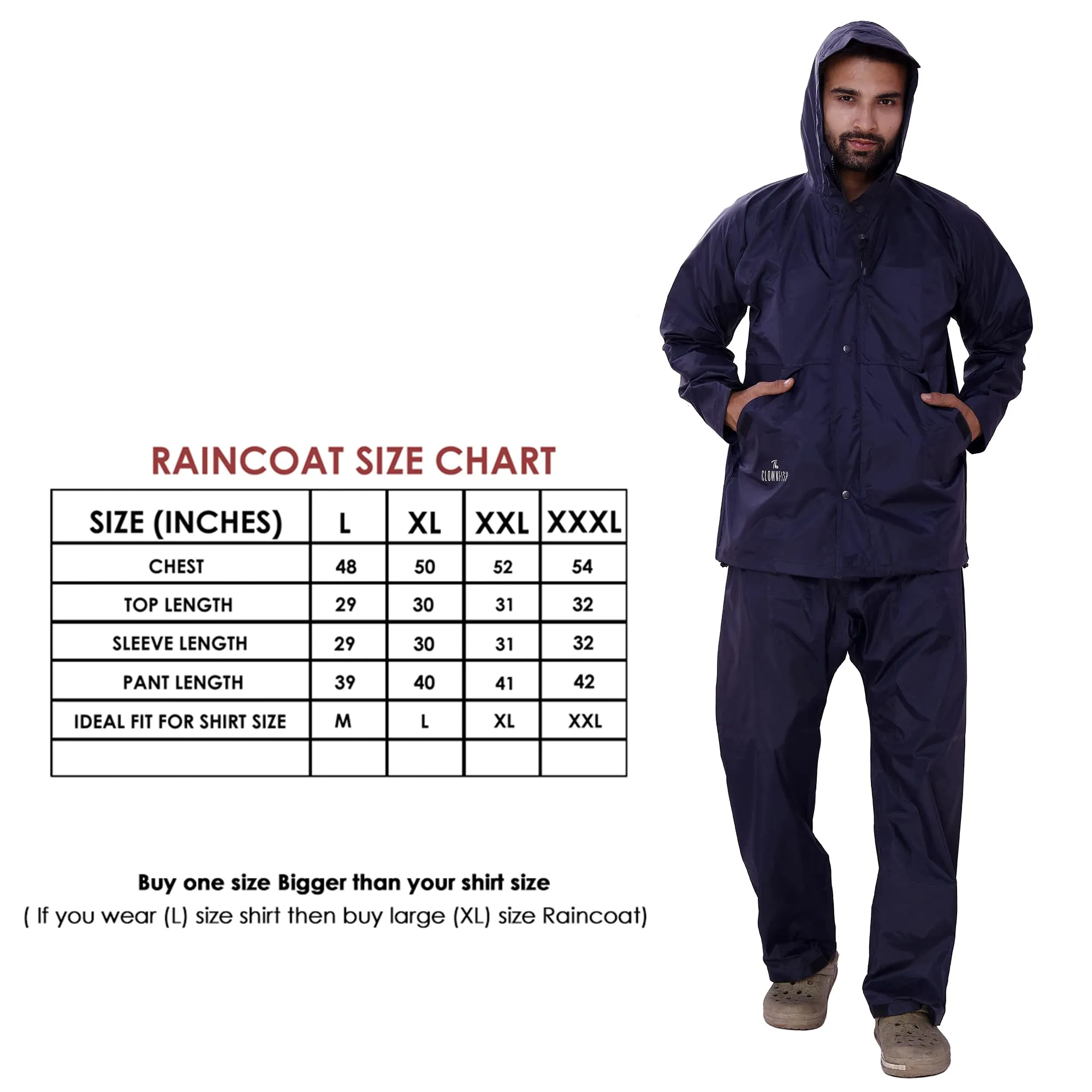 THE CLOWNFISH Bluford Rain Coat for Men Waterproof for Bike Raincoat for Men with Hood Nylon Material. Set of Top and Bottom. Bluford Series (Navy Blue, Large)