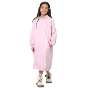 THE CLOWNFISH Cloud Chaser Series Kids Raincoat Waterproof Polyester Double Coating Reversible Longcoat with Hood and Reflector Logo at Back. Printed Plastic Pouch. Kid Age-11-12 years (Blush Pink)