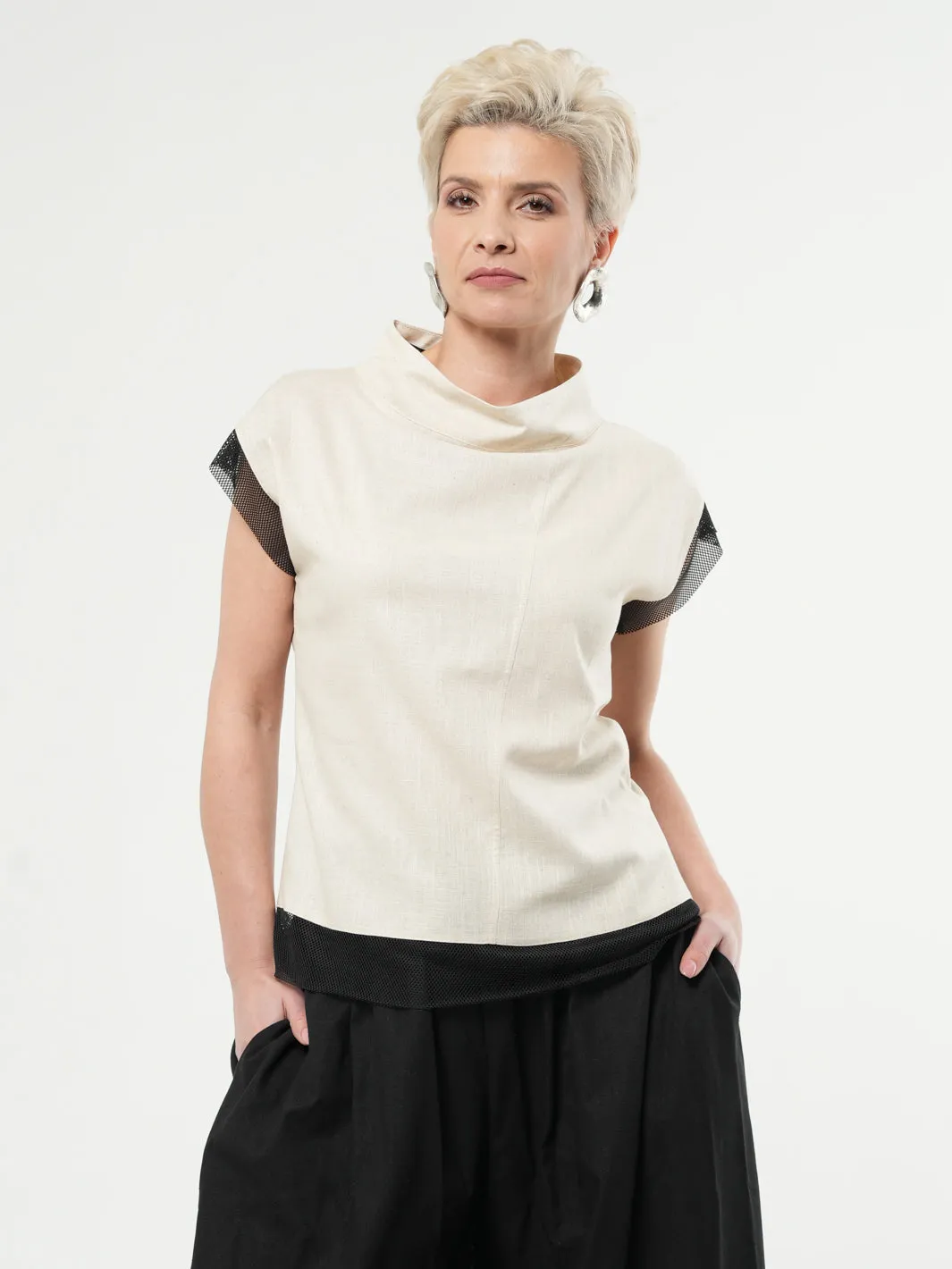 Turtleneck Linen Top In Beige