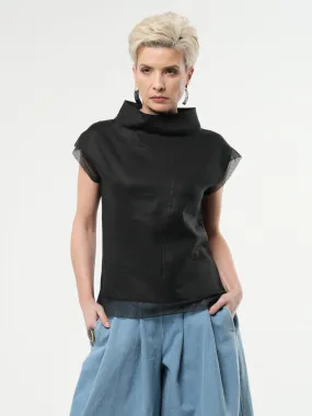 Turtleneck Linen Top In Black