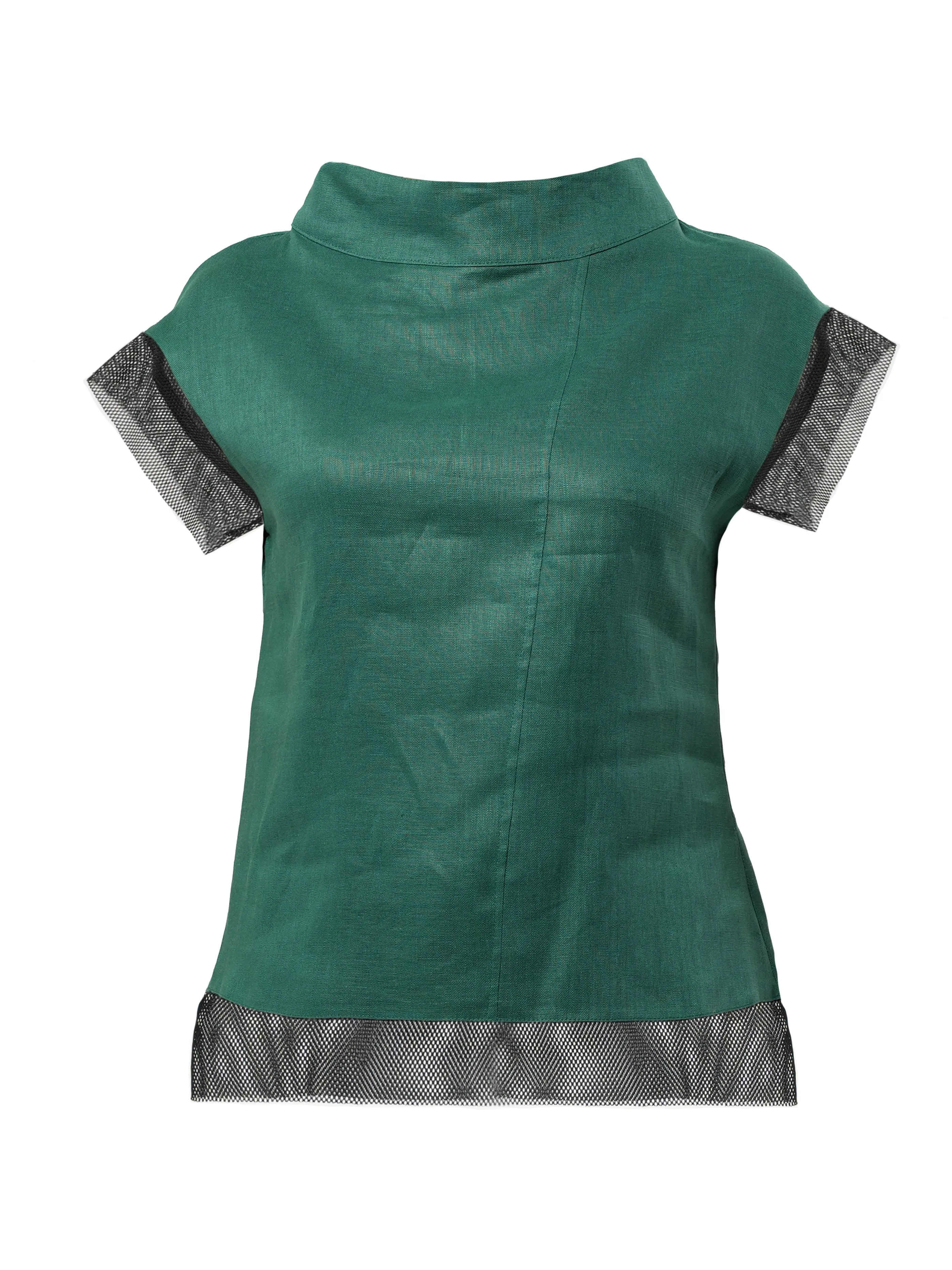 Turtleneck Linen Top In Green